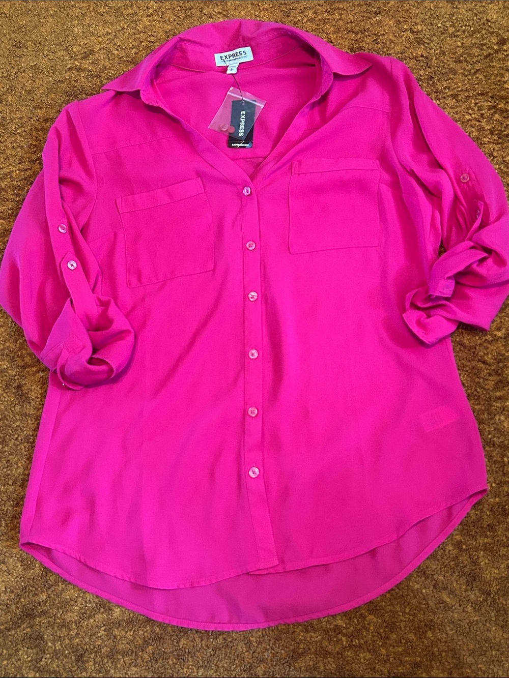 Express Hot Pink Button-Front Blouse